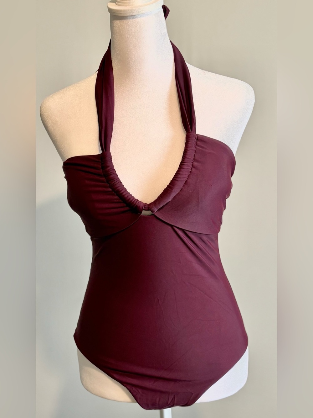 NWT Burgundy Cross Halter Tummy Control One Piece Swimsuit Beach Vacation Summer